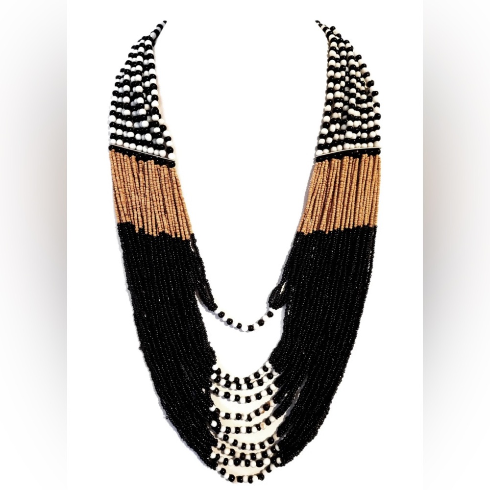 Glass and Wood Seed Bead Necklace